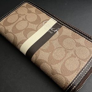 Coach Long Wallet Signature Brown Zip Around